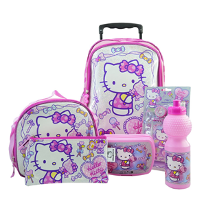 ست 12 در 1 کوله پشتی چرخدار 40 سانتی هلو کیتی مدل Rainbow Max - Backpack - Trolly Bag - Promotion Items 12 in 1 - Hello Kitty _کیف مدرسه